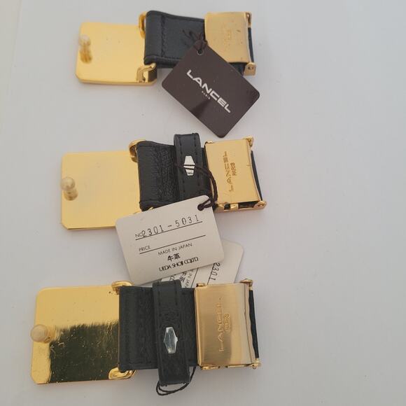 Lancel Paris Gold Black Metal Belt Buckle Logo Slim Vintage Designer Lot 3 New - Picture 3 of 6